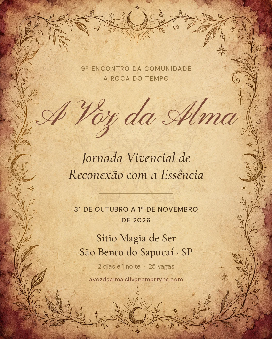 Cartaz da vivência A Voz da Alma, 31 de outubro a 1º de novembro de 2026, no Sítio Magia de Ser